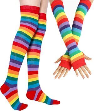 Over Knee Rainbow Thigh High Socks Gloves Set